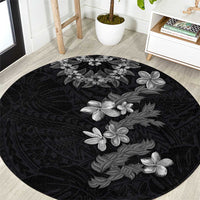 Hawaiian Lei Plumeria and Tropical Leaves Round Carpet Watercolor Style-Grayscale
