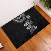 Hawaiian Lei Plumeria and Tropical Leaves Rubber Doormat Watercolor Style-Grayscale