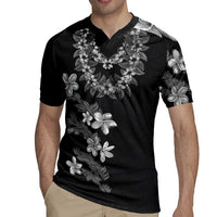 Hawaiian Lei Plumeria and Tropical Leaves Rugby Jersey Watercolor Style-Grayscale
