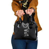 Hawaiian Lei Plumeria and Tropical Leaves Shoulder Handbag Watercolor Style-Grayscale