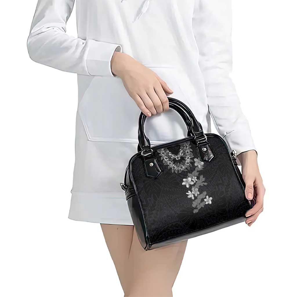 Hawaiian Lei Plumeria and Tropical Leaves Shoulder Handbag Watercolor Style-Grayscale