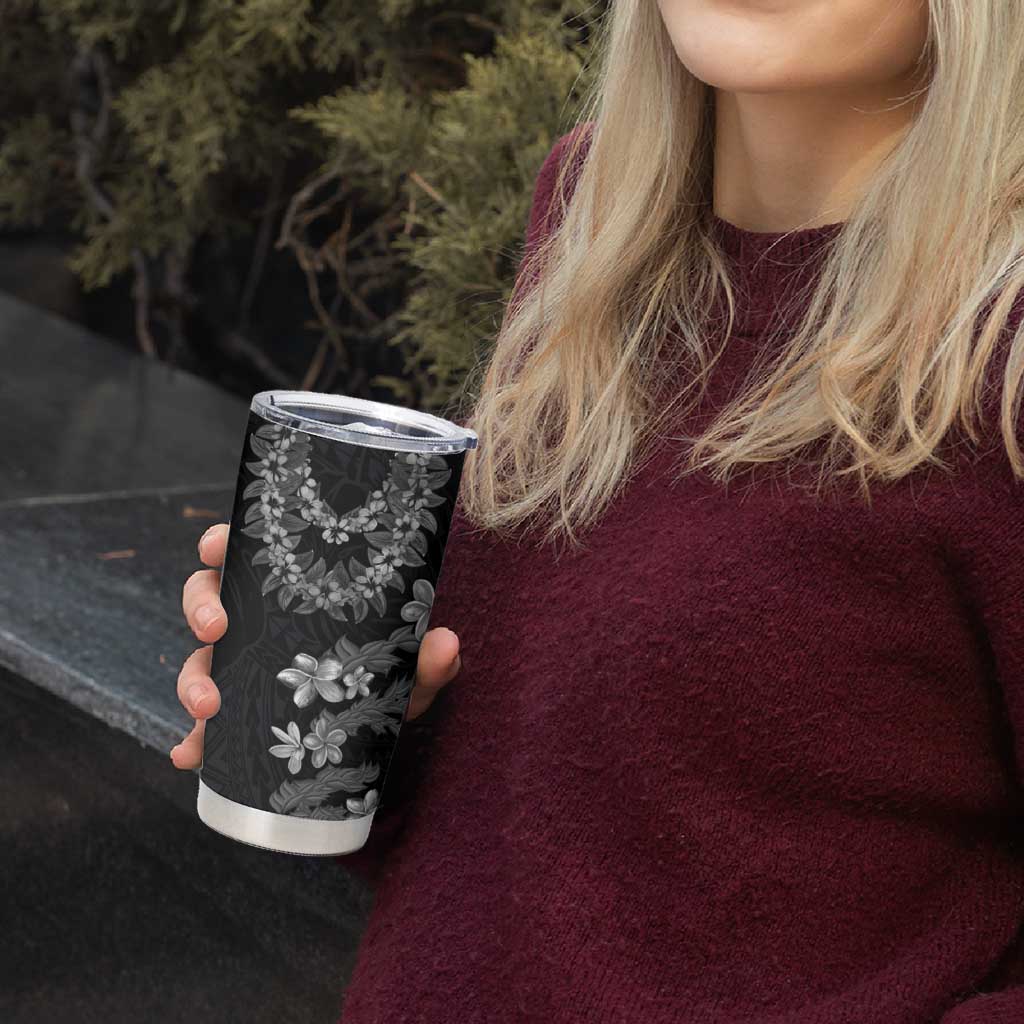 Hawaiian Lei Plumeria and Tropical Leaves Tumbler Cup Watercolor Style-Grayscale