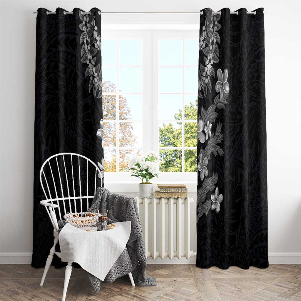 Hawaiian Lei Plumeria and Tropical Leaves Window Curtain Watercolor Style-Grayscale