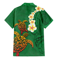 Hawaii Turtle Plumeria Flower Family Matching Mermaid Dress and Hawaiian Shirt Polynesian Pattern Green Color