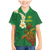 Hawaii Turtle Plumeria Flower Family Matching Mermaid Dress and Hawaiian Shirt Polynesian Pattern Green Color