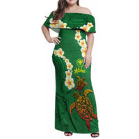 Hawaii Turtle Plumeria Flower Family Matching Off Shoulder Maxi Dress and Hawaiian Shirt Polynesian Pattern Green Color LT03 Mom's Dress Green - Polynesian Pride