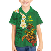 Hawaii Turtle Plumeria Flower Family Matching Off Shoulder Maxi Dress and Hawaiian Shirt Polynesian Pattern Green Color LT03 Son's Shirt Green - Polynesian Pride