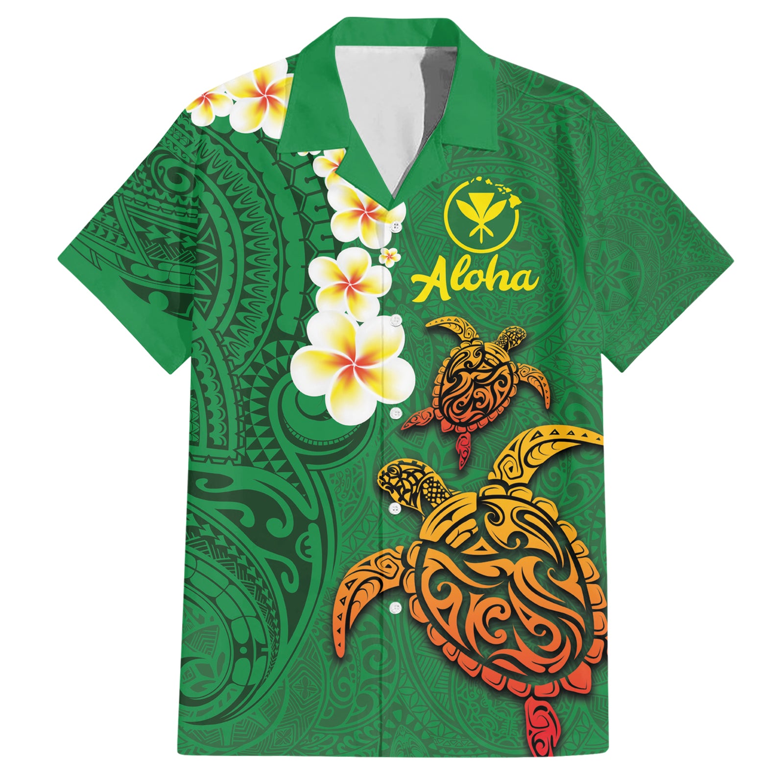 Hawaii Turtle Plumeria Flower Hawaiian Shirt Polynesian Pattern Green Color