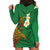 Hawaii Turtle Plumeria Flower Hoodie Dress Polynesian Pattern Green Color