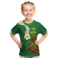 Hawaii Turtle Plumeria Flower Kid T Shirt Polynesian Pattern Green Color