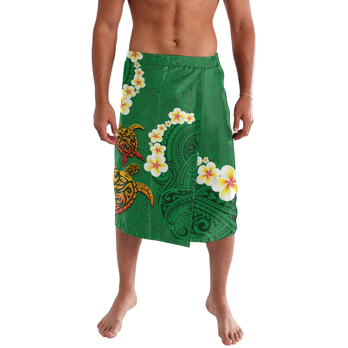 Hawaii Turtle Plumeria Flower Lavalava Polynesian Pattern Green Color