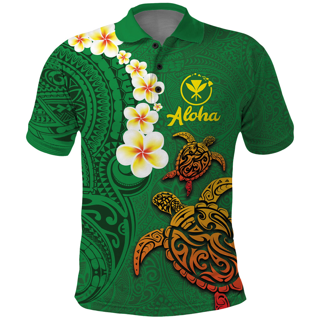Hawaii Turtle Plumeria Flower Polo Shirt Polynesian Pattern Green Color