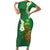 Hawaii Turtle Plumeria Flower Short Sleeve Bodycon Dress Polynesian Pattern Green Color
