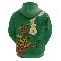 Hawaii Turtle Plumeria Flower Zip Hoodie Polynesian Pattern Green Color