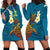 Hawaii Turtle Plumeria Flower Hoodie Dress Polynesian Pattern Blue Color