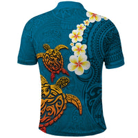 Hawaii Turtle Plumeria Flower Polo Shirt Polynesian Pattern Blue Color
