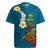 Hawaii Turtle Plumeria Flower Rugby Jersey Polynesian Pattern Blue Color