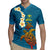 Hawaii Turtle Plumeria Flower Rugby Jersey Polynesian Pattern Blue Color