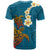 Hawaii Turtle Plumeria Flower T Shirt Polynesian Pattern Blue Color