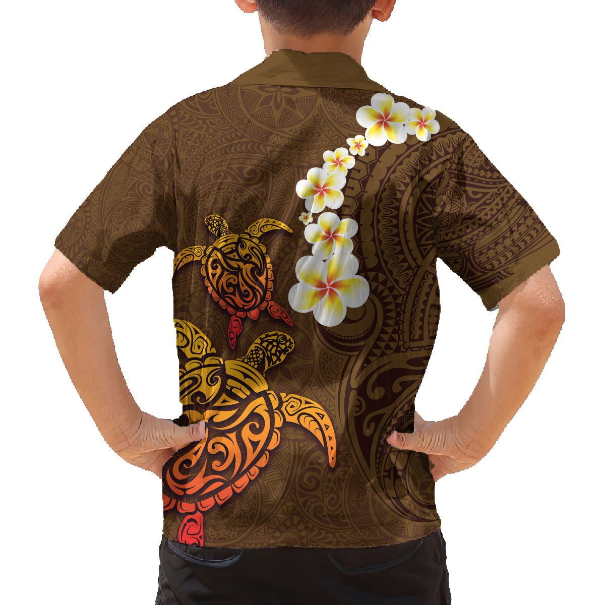 Hawaii Turtle Plumeria Flower Family Matching Off Shoulder Maxi Dress and Hawaiian Shirt Polynesian Pattern Brown Color LT03 - Polynesian Pride