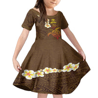 Hawaii Turtle Plumeria Flower Family Matching Off Shoulder Maxi Dress and Hawaiian Shirt Polynesian Pattern Brown Color LT03 Daughter's Dress Brown - Polynesian Pride