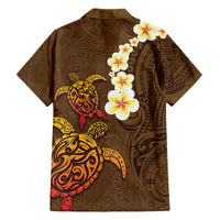 Hawaii Turtle Plumeria Flower Family Matching Off Shoulder Maxi Dress and Hawaiian Shirt Polynesian Pattern Brown Color LT03 - Polynesian Pride