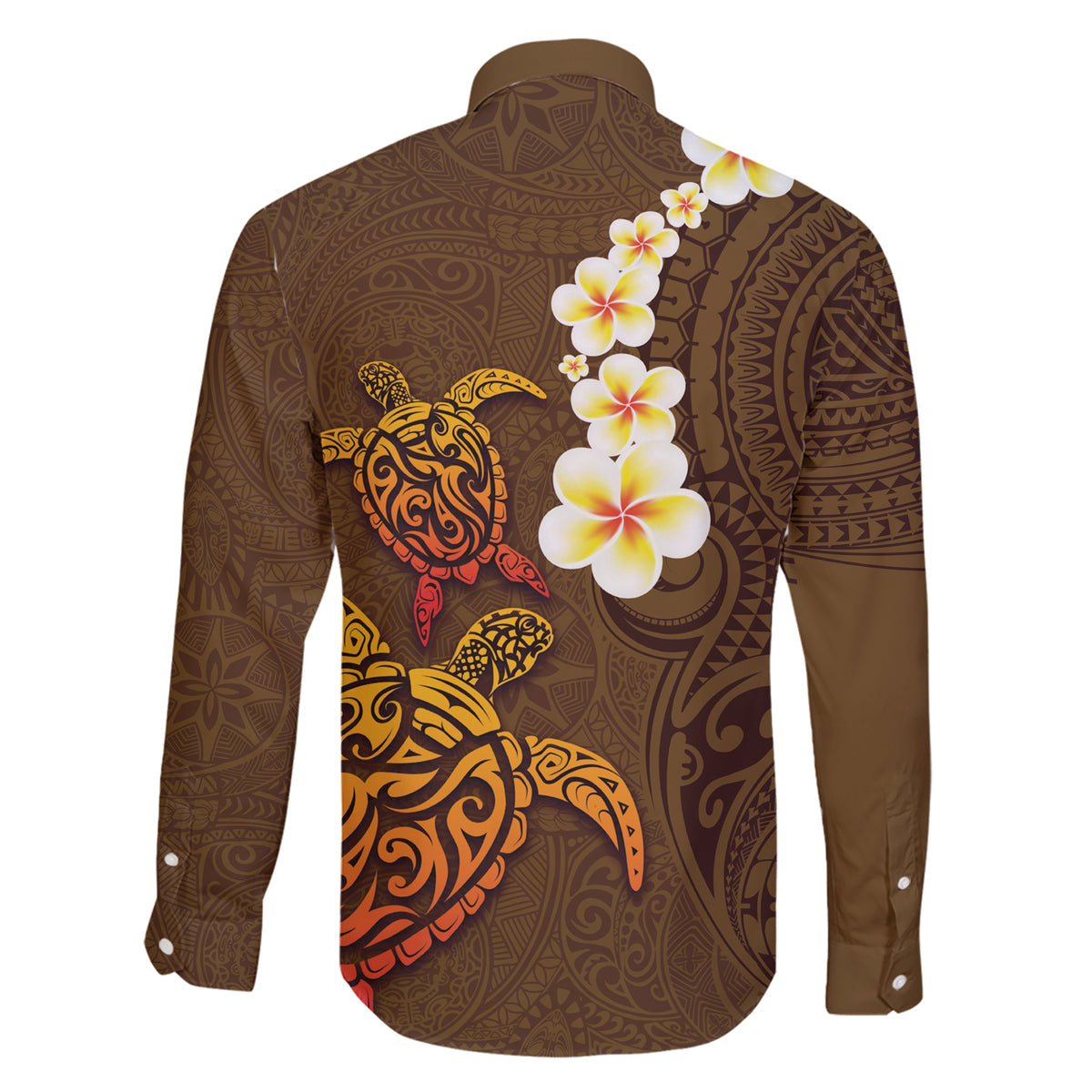 Hawaii Turtle Plumeria Flower Family Matching Short Sleeve Bodycon Dress and Hawaiian Shirt Polynesian Pattern Brown Color