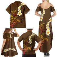 Hawaii Turtle Plumeria Flower Family Matching Summer Maxi Dress and Hawaiian Shirt Polynesian Pattern Brown Color LT03 - Polynesian Pride