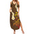 Hawaii Turtle Plumeria Flower Summer Maxi Dress Polynesian Pattern Brown Color