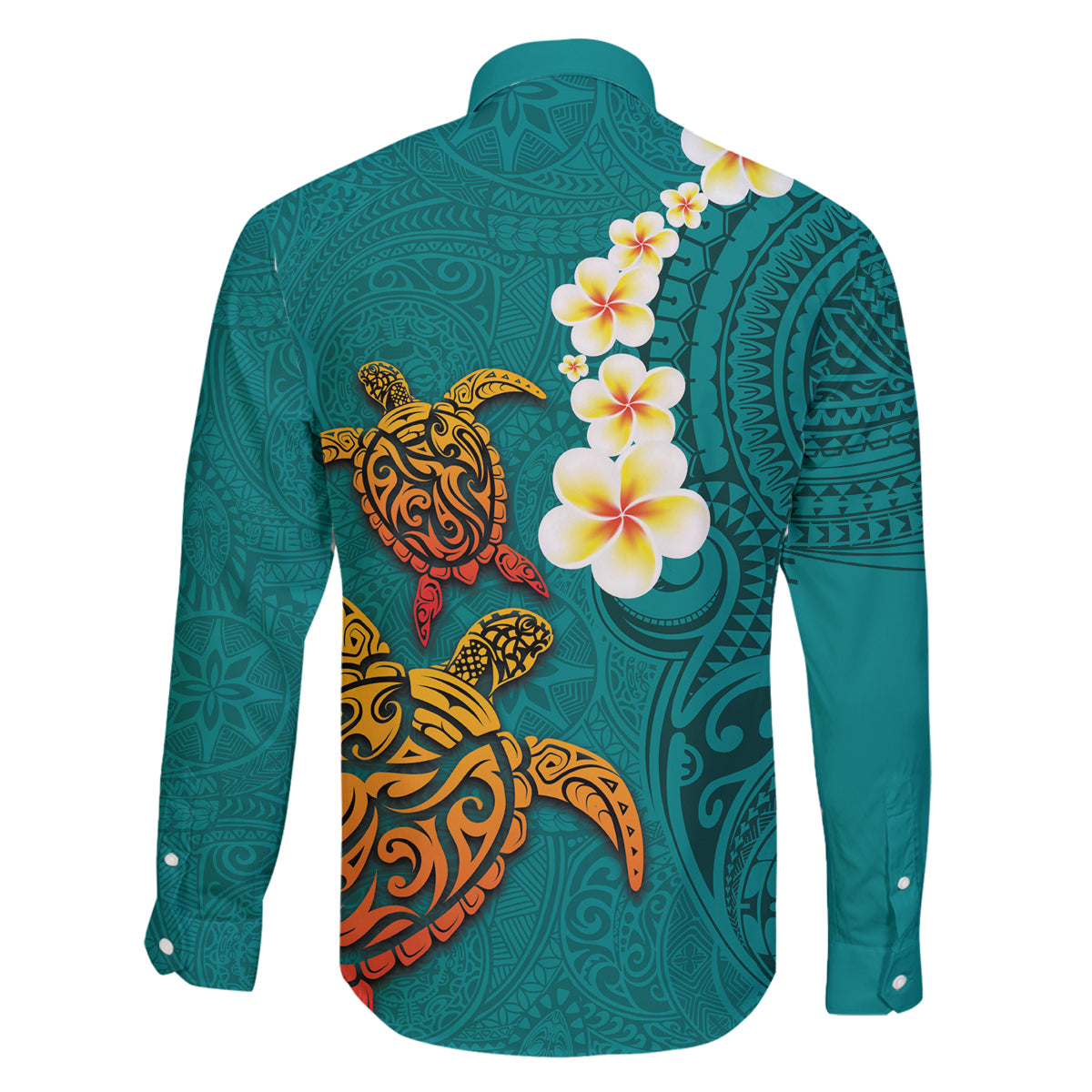 Hawaii Turtle Plumeria Flower Family Matching Off Shoulder Maxi Dress and Hawaiian Shirt Polynesian Pattern Turquoise Color LT03 - Polynesian Pride