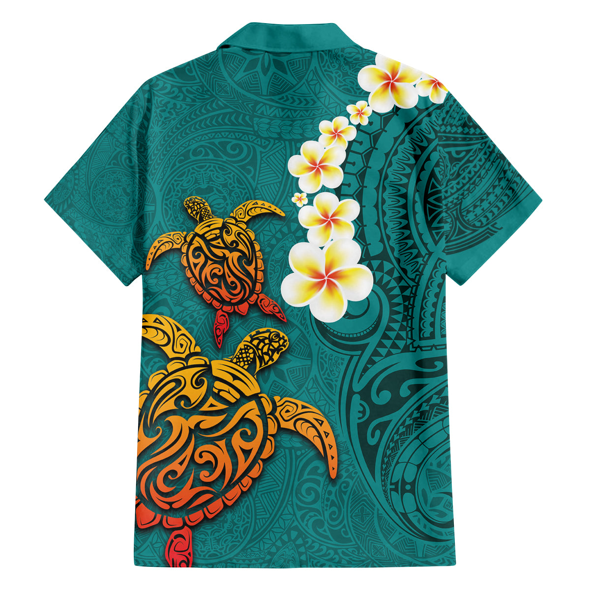 Hawaii Turtle Plumeria Flower Family Matching Off Shoulder Short Dress and Hawaiian Shirt Polynesian Pattern Turquoise Color LT03 - Polynesian Pride
