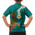 Hawaii Turtle Plumeria Flower Family Matching Short Sleeve Bodycon Dress and Hawaiian Shirt Polynesian Pattern Turquoise Color