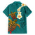 Hawaii Turtle Plumeria Flower Family Matching Short Sleeve Bodycon Dress and Hawaiian Shirt Polynesian Pattern Turquoise Color
