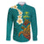 Hawaii Turtle Plumeria Flower Family Matching Short Sleeve Bodycon Dress and Hawaiian Shirt Polynesian Pattern Turquoise Color