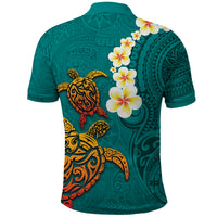 Hawaii Turtle Plumeria Flower Polo Shirt Polynesian Pattern Turquoise Color