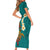 Hawaii Turtle Plumeria Flower Short Sleeve Bodycon Dress Polynesian Pattern Turquoise Color