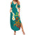 Hawaii Turtle Plumeria Flower Summer Maxi Dress Polynesian Pattern Turquoise Color