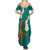 Hawaii Turtle Plumeria Flower Summer Maxi Dress Polynesian Pattern Turquoise Color