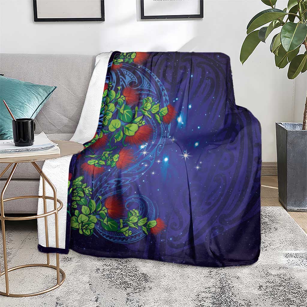 Matariki New Zealand Maori and Pohutukawa Blanket Galaxy Blue Sky Style