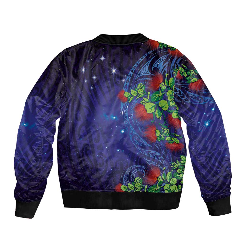 Matariki New Zealand Maori and Pohutukawa Bomber Jacket Galaxy Blue Sky Style