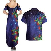 Matariki New Zealand Maori and Pohutukawa Couples Matching Summer Maxi Dress and Hawaiian Shirt Galaxy Blue Sky Style