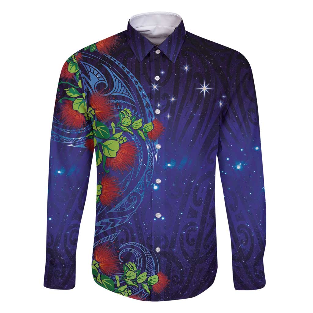 Matariki New Zealand Maori and Pohutukawa Family Matching Long Sleeve Bodycon Dress and Hawaiian Shirt Galaxy Blue Sky Style