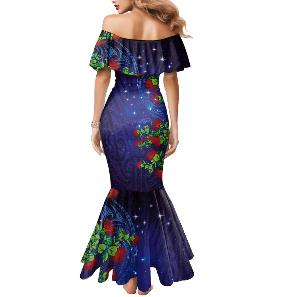 Matariki New Zealand Maori and Pohutukawa Family Matching Mermaid Dress and Hawaiian Shirt Galaxy Blue Sky Style