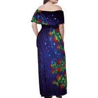 Matariki New Zealand Maori and Pohutukawa Family Matching Off Shoulder Maxi Dress and Hawaiian Shirt Galaxy Blue Sky Style LT03 - Polynesian Pride