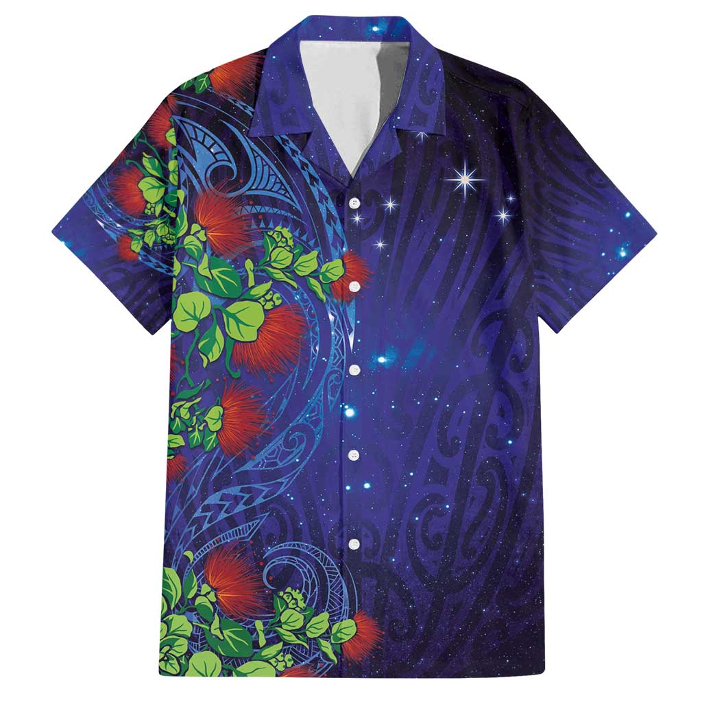 Matariki New Zealand Maori and Pohutukawa Family Matching Off Shoulder Short Dress and Hawaiian Shirt Galaxy Blue Sky Style
