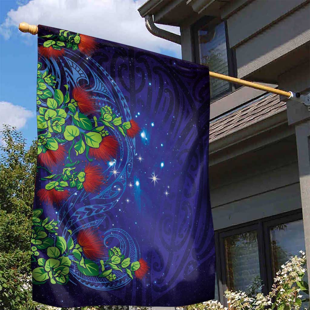 Matariki New Zealand Maori and Pohutukawa Garden Flag Galaxy Blue Sky Style