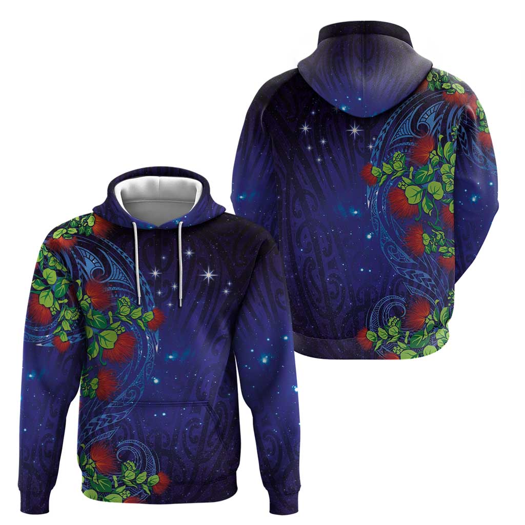 Matariki New Zealand Maori and Pohutukawa Hoodie Galaxy Blue Sky Style