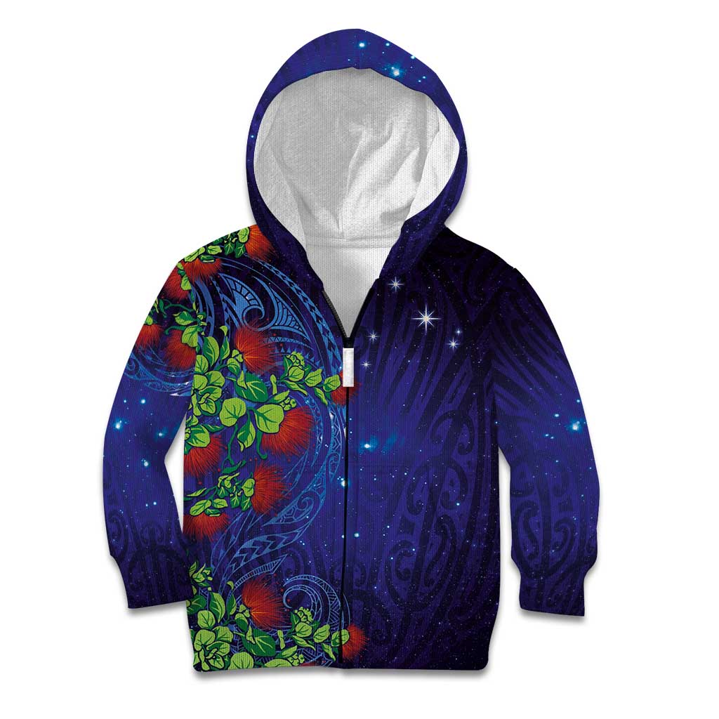 Matariki New Zealand Maori and Pohutukawa Kid Hoodie Galaxy Blue Sky Style