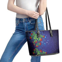 Matariki New Zealand Maori and Pohutukawa Leather Tote Bag Galaxy Blue Sky Style