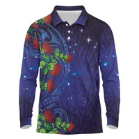 Matariki New Zealand Maori and Pohutukawa Long Sleeve Polo Shirt Galaxy Blue Sky Style